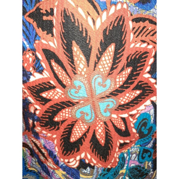 ECI NEW YORK Sz L Sheath Dress Black Blue Purple Floral Cap Sleeve Stretch Midi - Picture 4 of 7